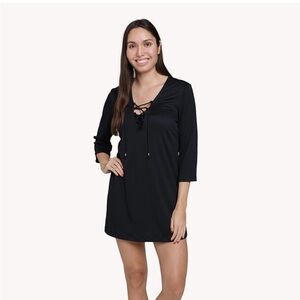 Portocruz Black Lace-Up Swim Cover-Up Tunic M NWT Resort Beach Boho Chic